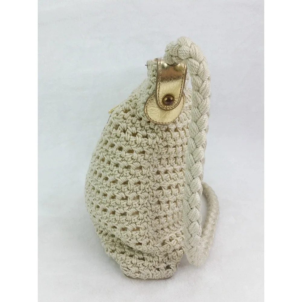 Luxy Woven Knit Bag Purse‎ Shoulder Bag Ivory Gold Cottagecore Vintage
